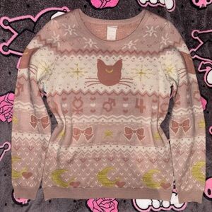 box lunch exclusive sailor moon kawaii fair isle pattern knit sweater, sz lg